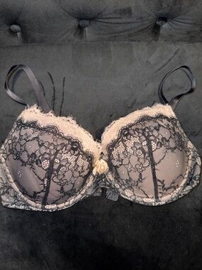 Adore Me Black Lace Push-Up Bra with Beige Lining